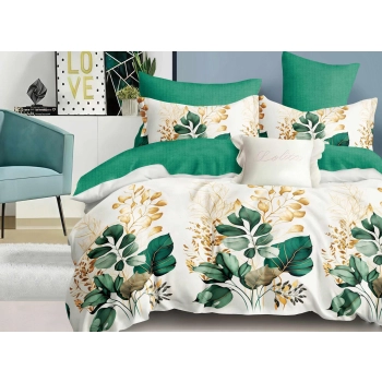 Pościel 160x200 biała zielona w liście monstery PK679 z prześcieradłem